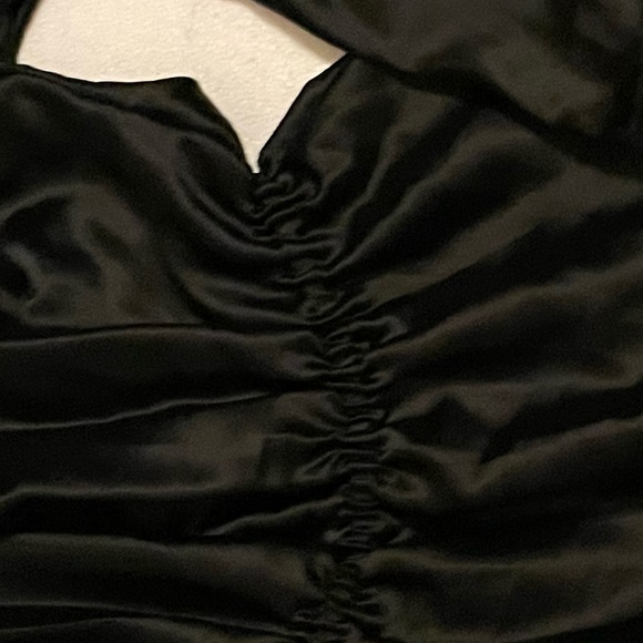 Black Rayon Blouse with draw string underneath breast, elastic waste line. - Picture 7 of 8